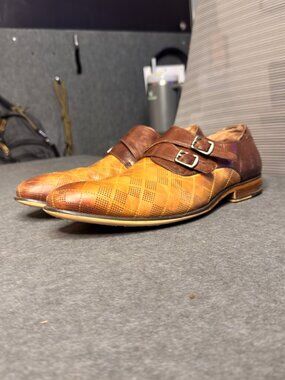 STEVEN by Steve Madden Woven Leather Double Monk Strap Dress Shoes - 10